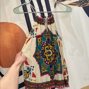 Flying Tomato Multicolor Geo Halter Dress in Cream, Teal & Pink